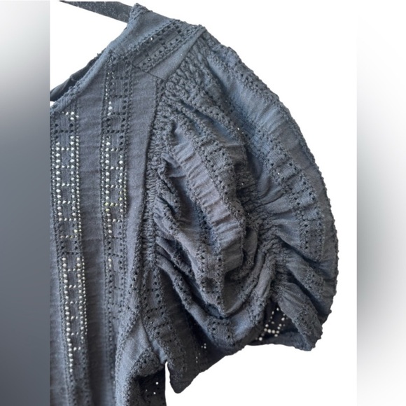 Free People “Star Struck” Eyelet Puff Sleeve Crop Top Black Open Back XS Cotton - Picture 6 of 11